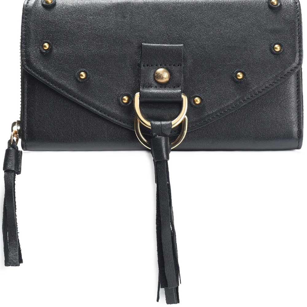Chloe-Collins Tasseled Textured-Leather Wallet